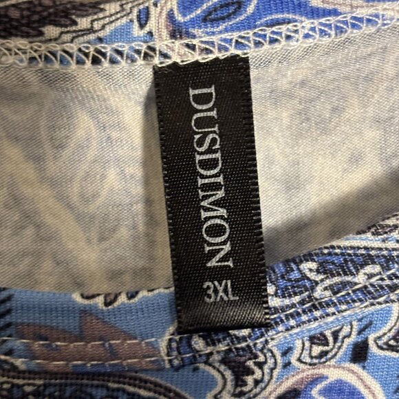 Dusdimon Womens 3XL Paisley Blue Swing Dress Short Sleeve Scoop Neck - Picture 3 of 7